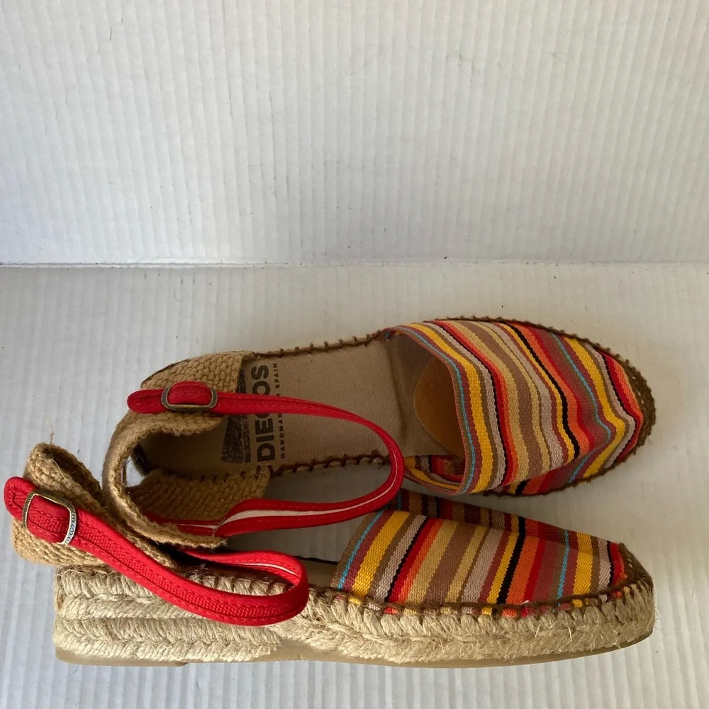 Diegos Handmade in Spain Striped Canvas Espadrille Wedge Sandals Size 39 US 8.5